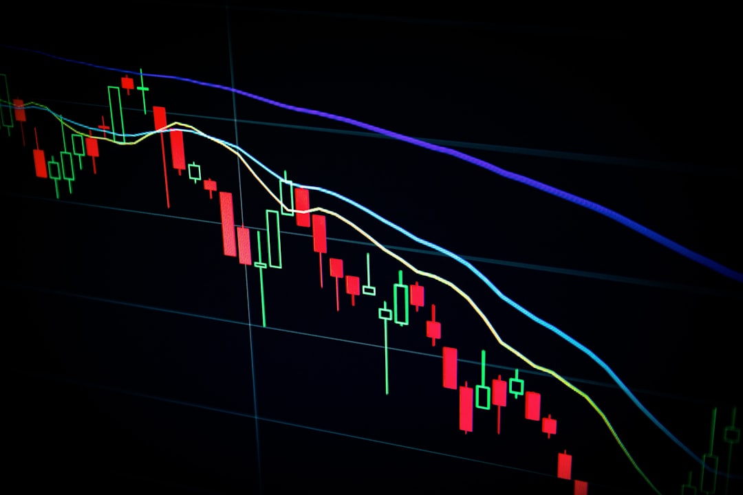 Close-up of a stock market candlestick chart showing fluctuating prices
